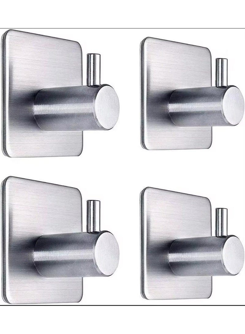 RPZ HomeTech Adhesive Hooks Heavy Duty Wall Hooks Waterproof Stainless Steel Hooks for Hanging Coat, Hat,Towel Robe Hook Rack Wall Mount- Bathroom and Bedroom 4-Packs - Image 1